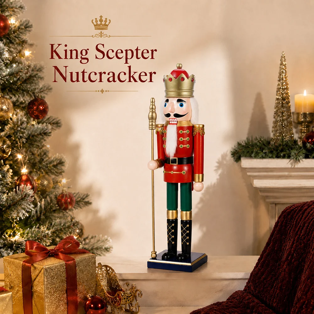 1pcs 50cm Holzpuppe Nussknacker Umhang König Skulptur Weihnachts puppe rot Handwerk Neujahr Dekoration Handwerk Ornament Geschenke – Detail 8