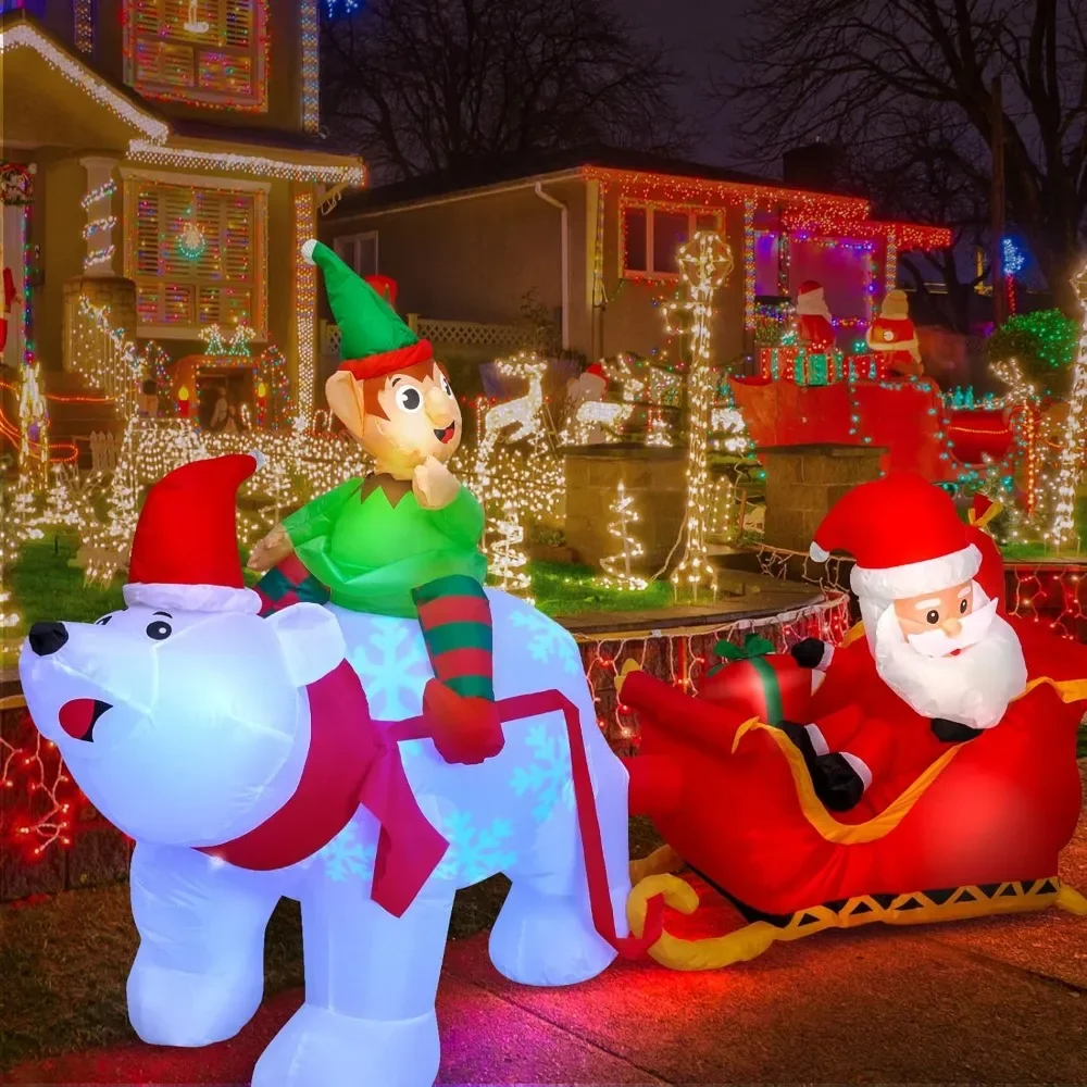 

9.5Ft Christmas Inflatables Outdoors Decorations Santa Claus on Sleigh LEDs Build-in Christmas Yard Inflatable Decoration