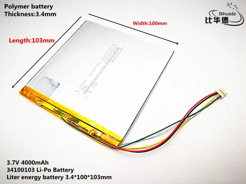 5P2.0 высококачественный 3,7 в 4000 мАч 34100103 полимерный литий-ионный/литий-ионный аккумулятор для планшетного ПК