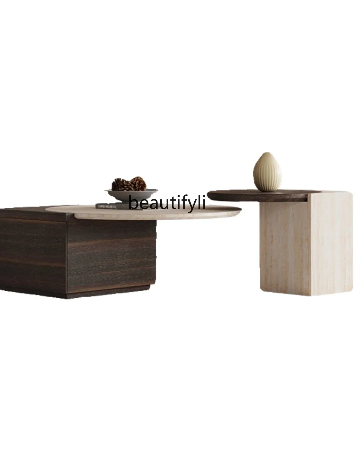 

Light Luxury Size round Coffee Table Combination Modern Living Room Art Designer Cave Stone Tea Table