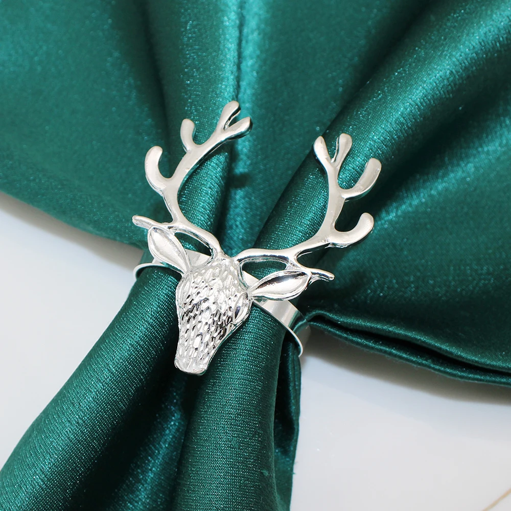 20Pcs Sliver Napkin Rings Round Spider Web Tree Deer Bow Ghost Head Leaf Napkin Holder for Christmas Wedding Party Table Decor