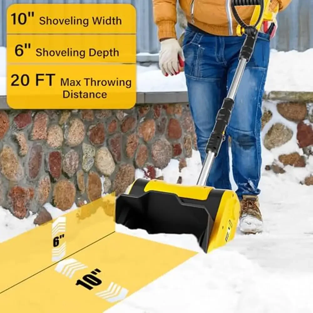 Cordless Electric Snow Shovel 10-Inch Width 6-Inch Depth 20FT Throw Distance Lightweight Compact Ergonomic Design Easy Assembly