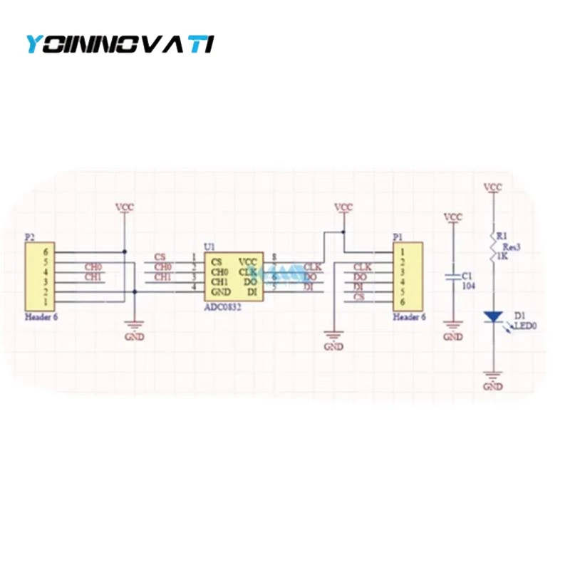 1PCS ADC0832 8-bit Dual Channel Analog-to-Digital Conversion Module for STC89/51 Microcontroller Extended AD Function