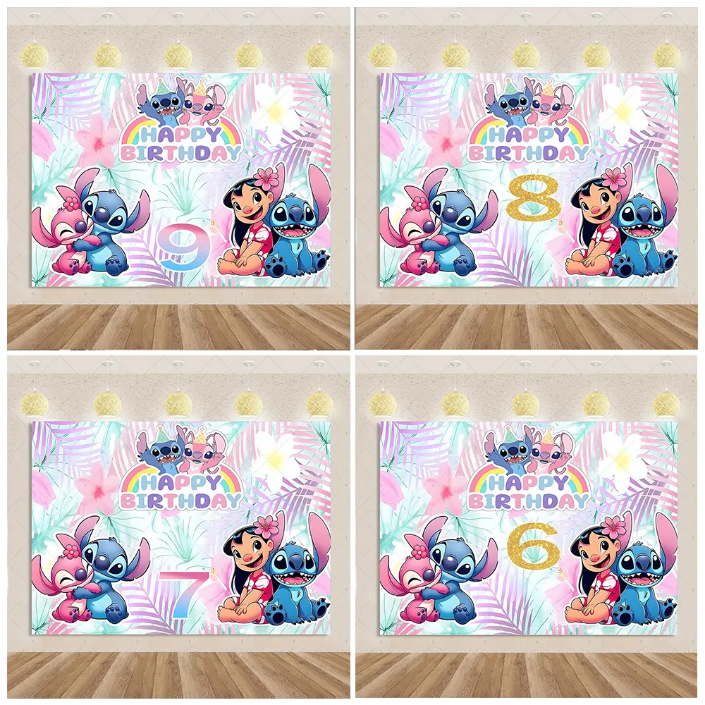 

Stitch Number Background Banner Cute Stitch Angel Backdrop Supplies Kids Birthday Party Decorations Baby Shower Photography Prop