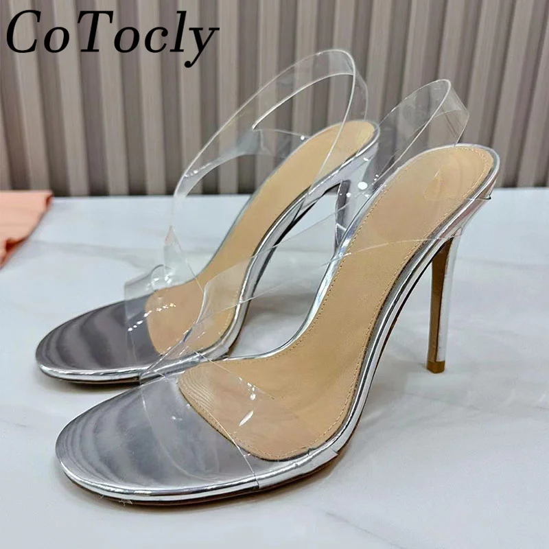 

Hot Sales PVC High Heels Sandals Women Sexy Shallow Prom Party Shoes Female Summer Stiletto Modern Shoes Gladiator Sandals Woman
