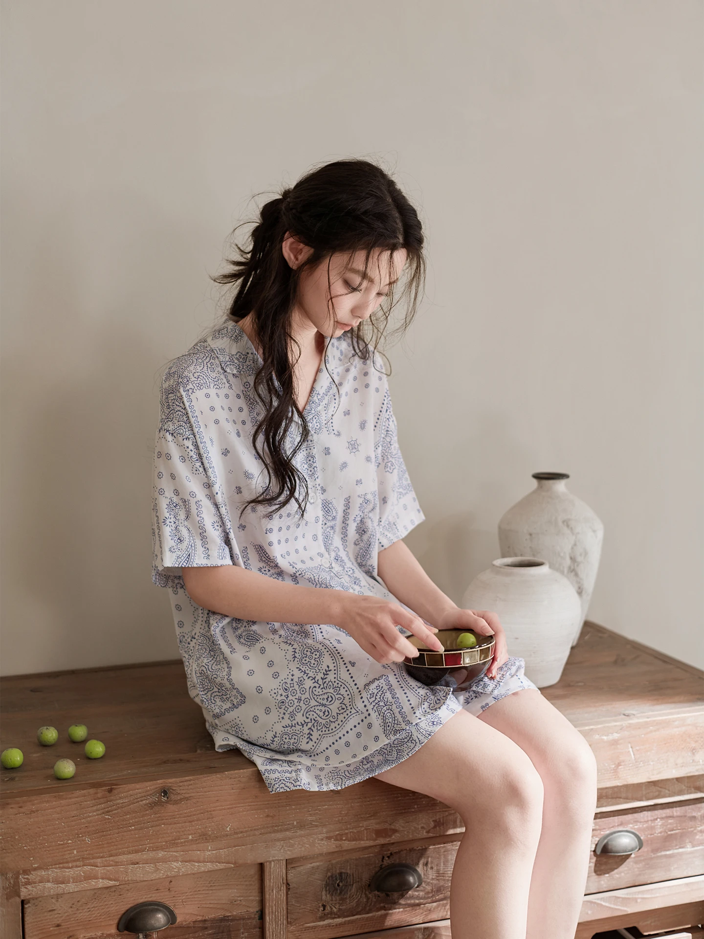 xuan-zhi-ting-women's-summer-lightweight-short-sleeve-sleepwear-set-bamboo-silk-short-pants-casual-print-home-wear-outfit