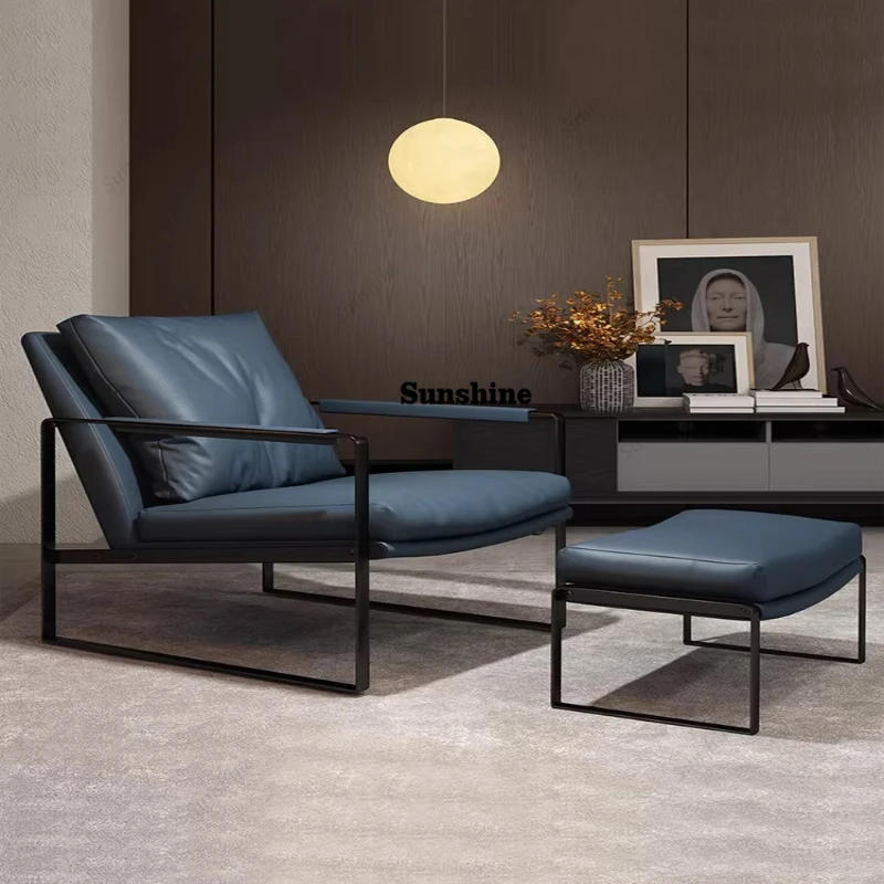 

Italian light luxury leather single sofa Nordic fashion simple leisure chair office hotel lobby