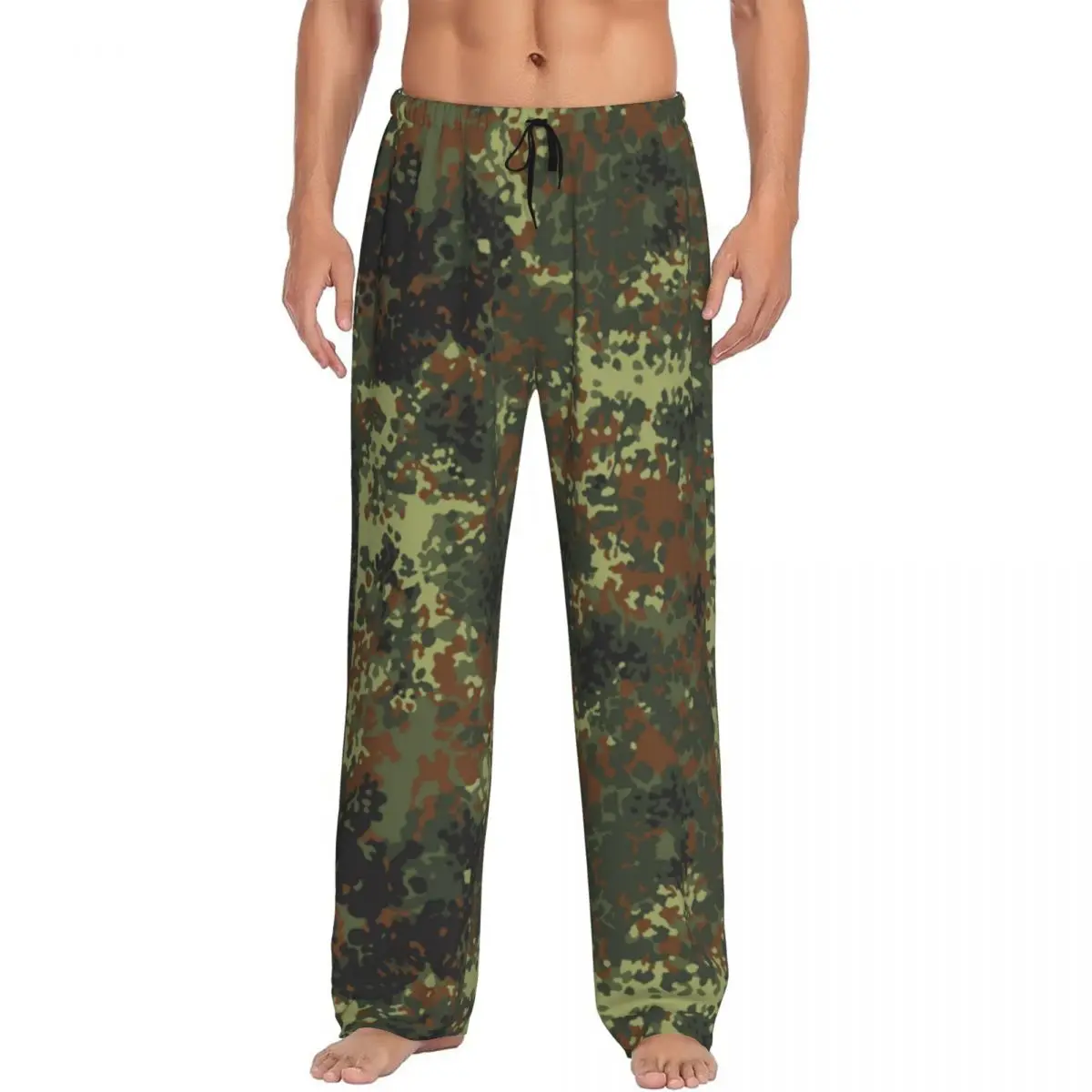 Custom Flecktarn Camo Pajama Pants Men Military Army Camouflage Lounge Sleep Drawstring Sleepwear Bottoms with Pockets