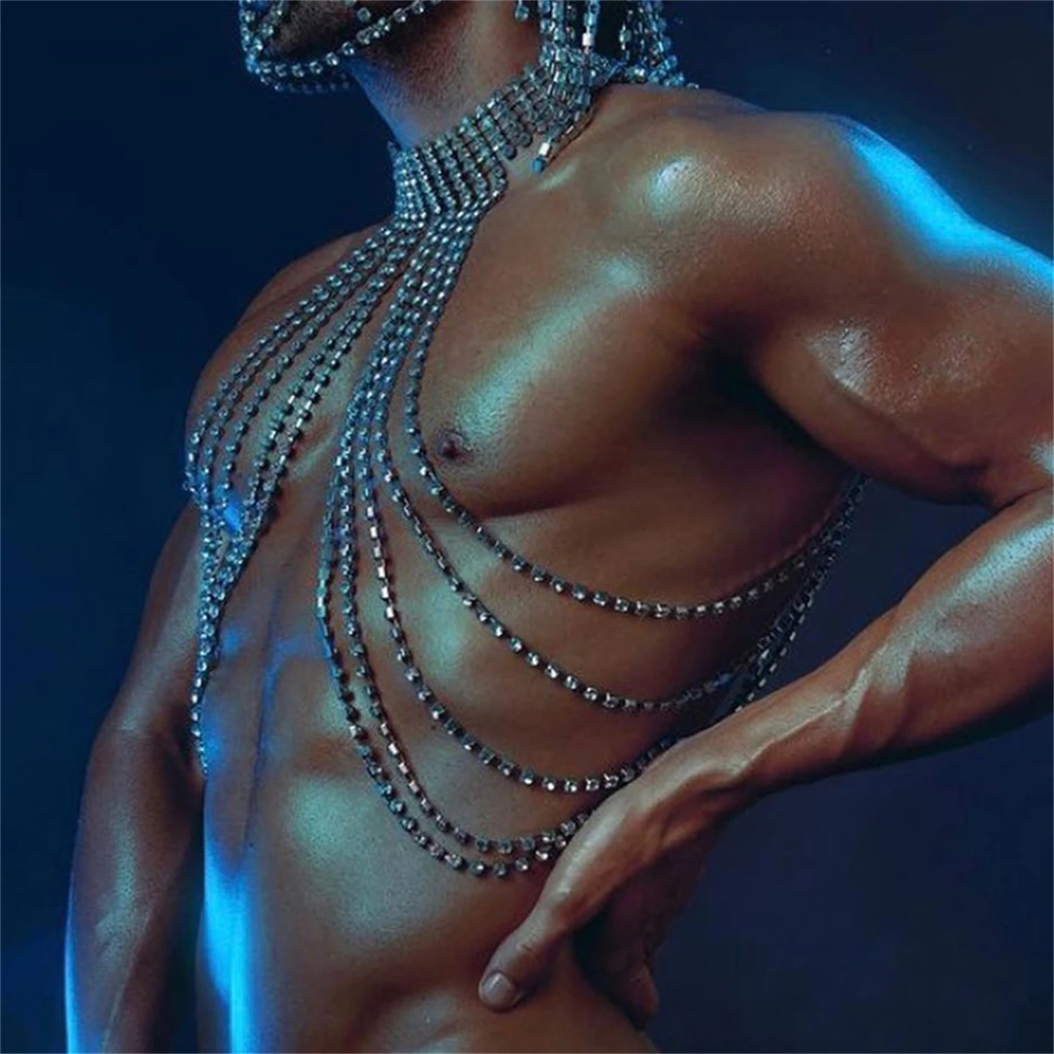 Summer Beach Sexy Rhinestone Bra Body Chain European American Multi layer Long Tassel Necklace Chest Chain Top
