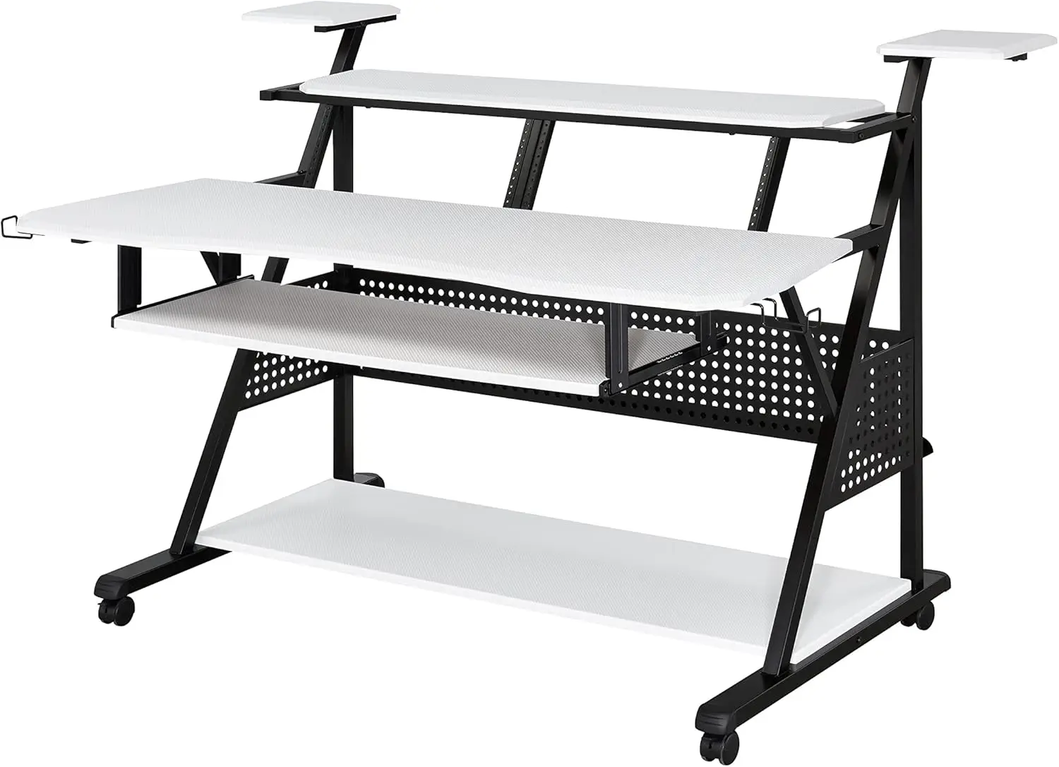 Furniture Rectangular Music Desk Table with Wheels, White and Black