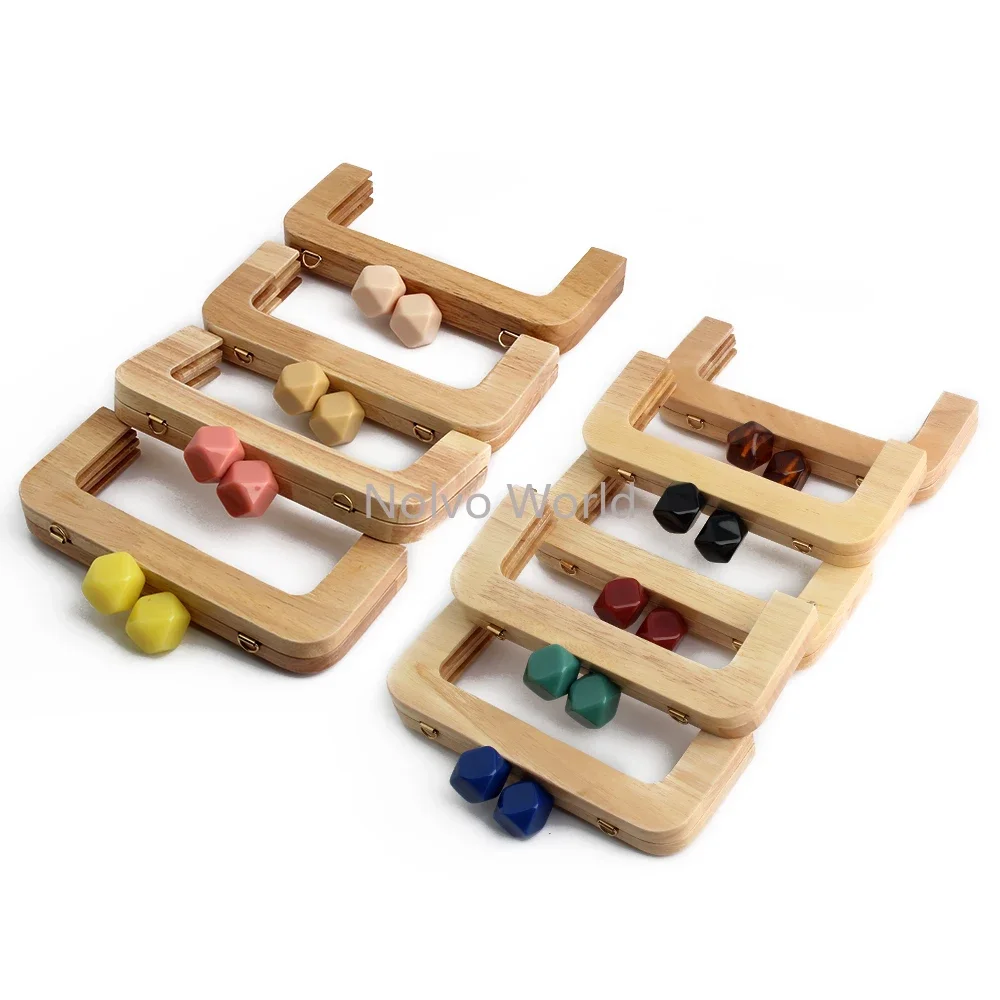 3/6/15PCS 19.6x11cm Macaron Candy Color Natural Wood Handle Frame For Brackets Bags Handbag Kiss Clasp Resin Head Accessories