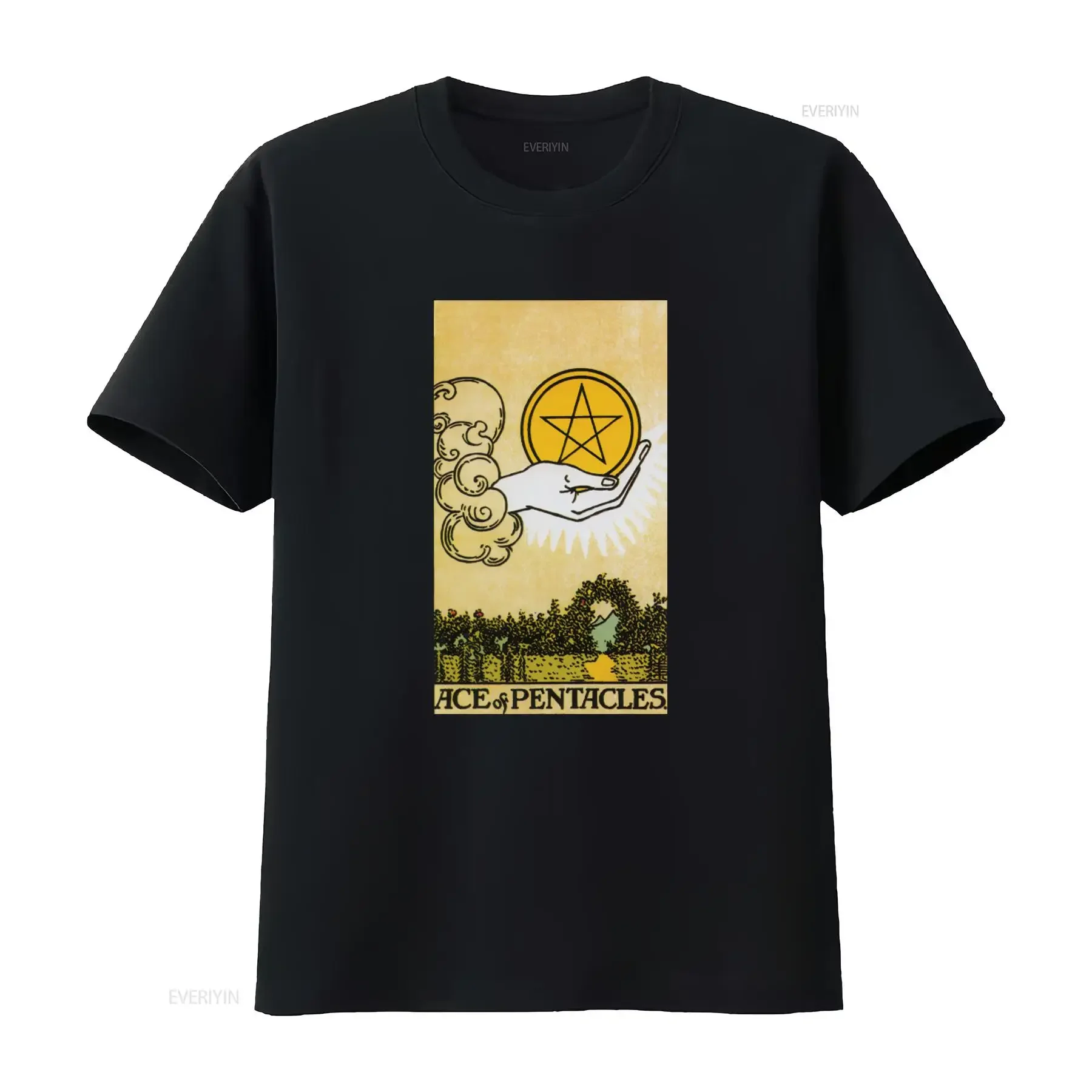 Ace of Pentacles Vintage Tarot Classic Adult T shirt Unique Hand Pentagram Design Retro Style for Lovers vintage Washed Casual