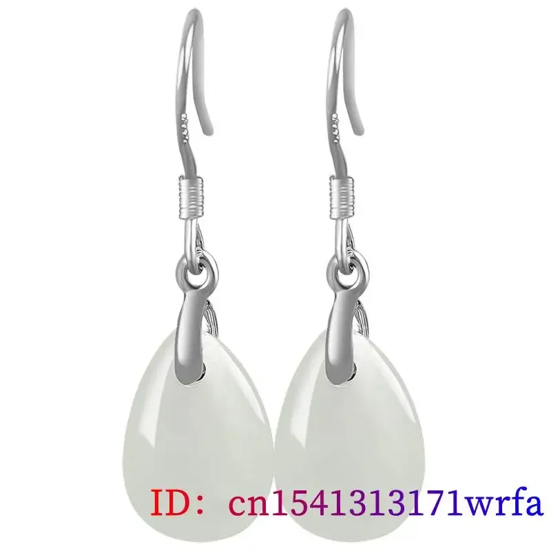 Birmese Jade Waterdruppel Oorbellen Charmes Mode Witte Vrouwen 925 Zilveren Charme Talismannen Smaragd Chinese Amuletten Natuurlijke Sieraden