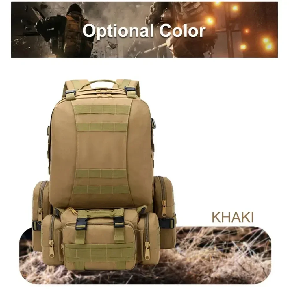 55L Big Capacity Actical Backpack Men Military Outdoor Hiking Trekking Backpack 4 in 1 Travel Climbing Bag Molle Sport Tactical