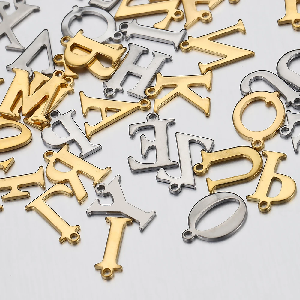 20pcs Stainless Steel Gold Letter Charm Initial Charms Alphabet Beads Pendants Assorted for Bracelet Necklace Jewelry Making DIY