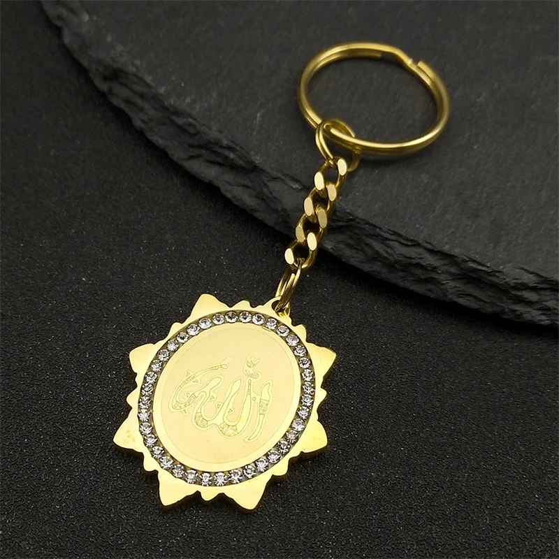 

Stainless Steel Arabic Islam Necklace Muslim Allah Keychains Square Key Chains Jewelry Accessories Eid al Adha gifts K6578