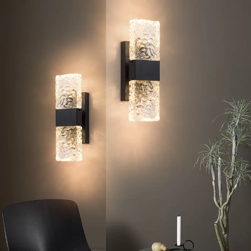 

Luxury Modern Light Water Ripple Glass Rectangle Wall Lamp Living Room Bedroom Study Led Indoor Lighting For Home Decor