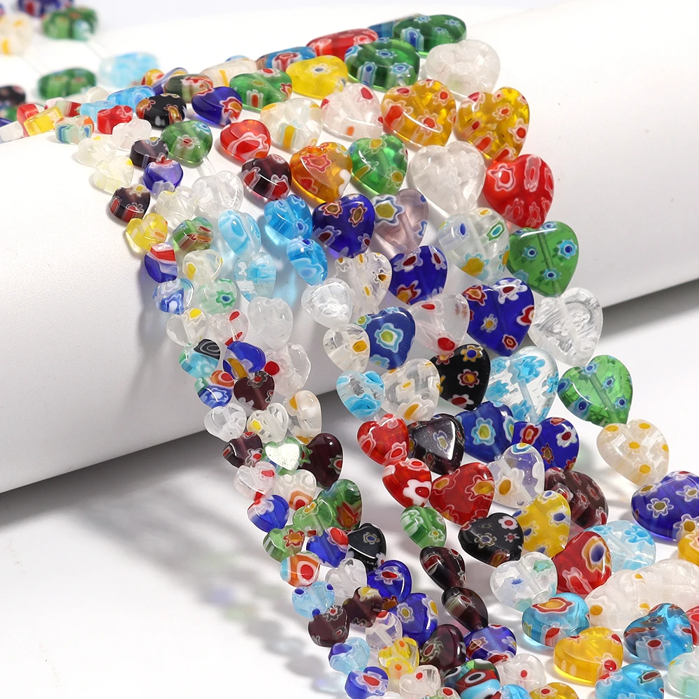 1 ستراند ألف زهرة Lampwork الخوخ القلب الخرز الزجاج الملون فضفاض الخرز لصنع المجوهرات سوار ذاتي الصنع قلادة الإمدادات