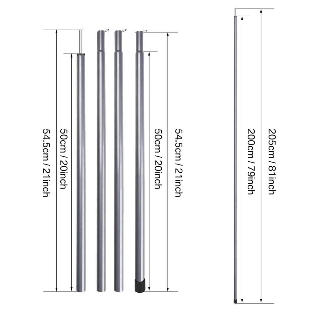 Aluminium Alloy Tent Poles 200CM Tarp Rods for Camping Canopy Awning Shelter Backpacking Hiking Shade Sail Accessories