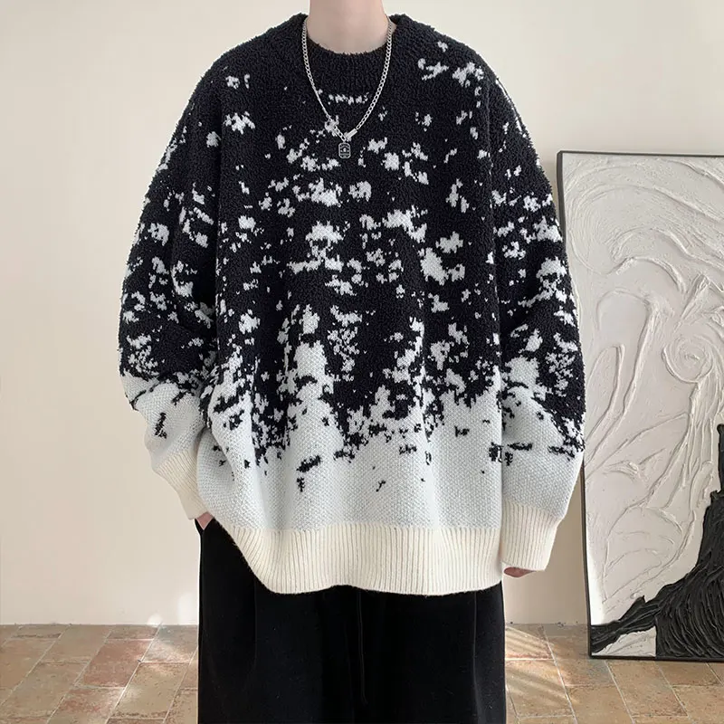 남성용 루즈 니트 풀오버, O-넥 스웨터, 캐주얼 스트리트웨어 상의, 풀오버 플러스 사이즈, 가을, 겨울, 신상 패션