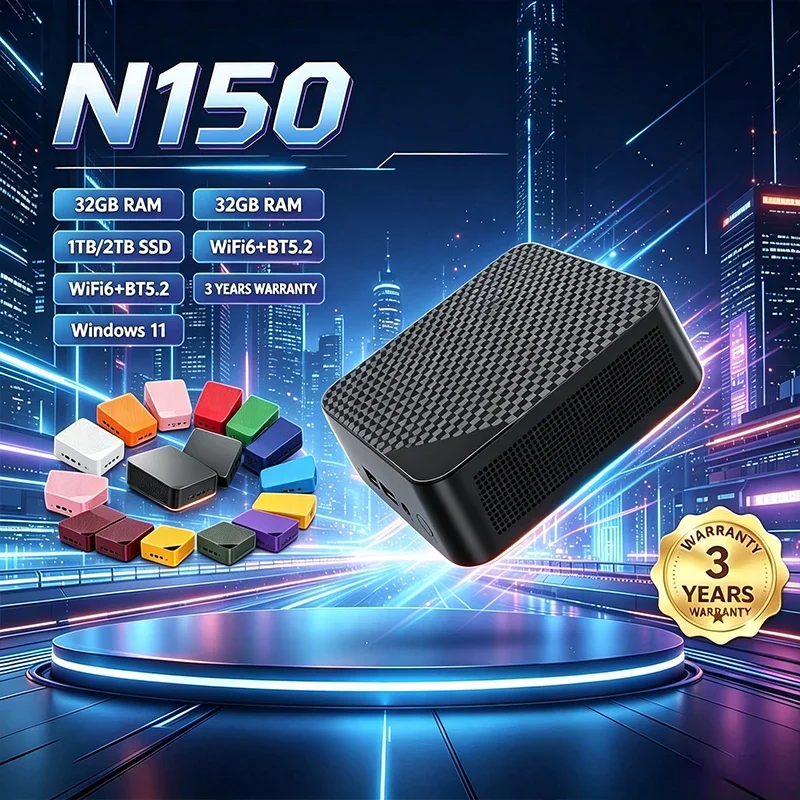 New 13-Color Intel N150 Mini PC 16GB+2TB Speed Combo WiFi6 BT5.2 4K HD Windows 11 Portable Gaming Desktop for Office Study