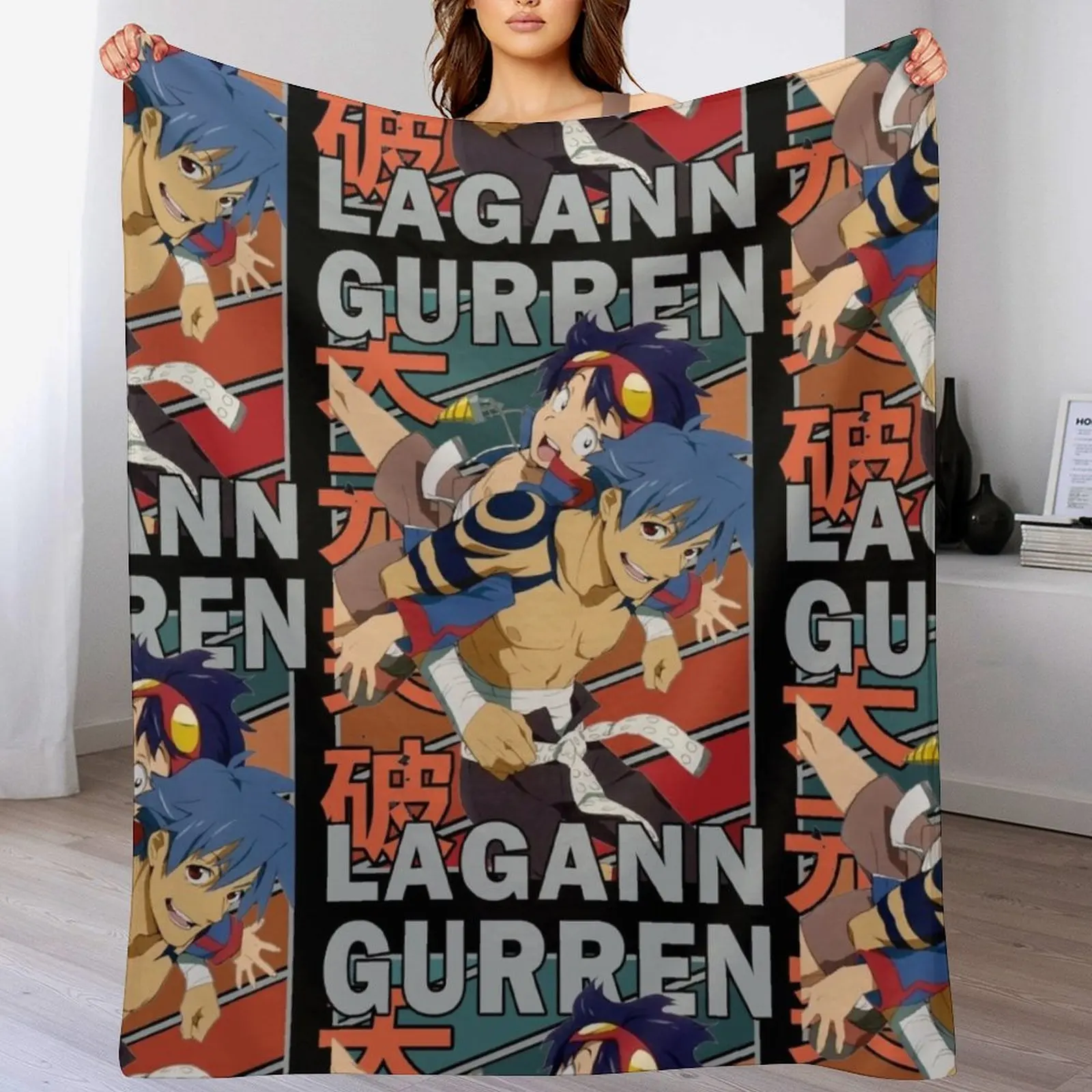 

Kamina and Simon Gurren Lagann Retro Stripe Design Throw Blanket Fashion Sofas Soft Plush Plaid Bed covers Vintage Blankets