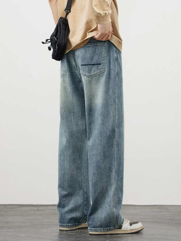 

MMOPTOP American Retro Men's Jeans Casual Thin Loose Straight Leg High Street Wide Leg Pants Summer Wear Resistant Stretch