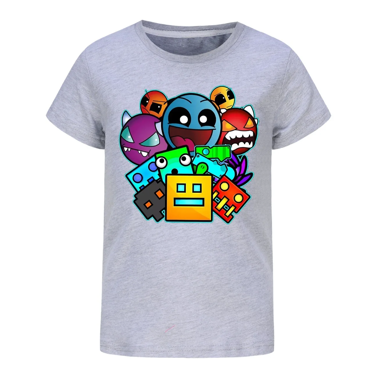 Figuras de desenho animado de geometria infantil camisetas, mangas curtas camisetas, tops com gola redonda, roupas boutique, roupas de verão, Y2K, anime