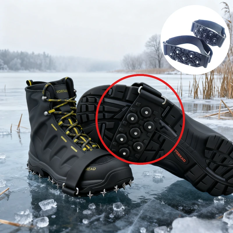 Um par de palmilhas antiderrapantes resistentes para botas e sapatos, tração antiderrapante, compatível com caminhadas, neve e atividades ao ar livre