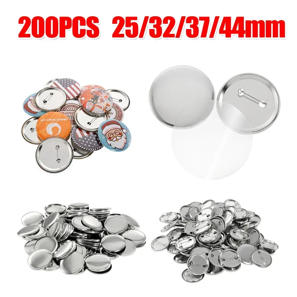 NEW 200PCS Metal Button Pins Blank Button Badge Parts 25mm/32mm/37mm/44mm  DIY Making Pin Badge Maker Parts Supplies