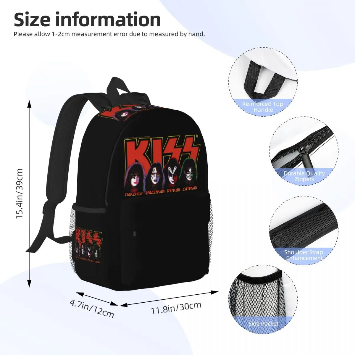 Kiss Band Logo With Members Backpack Student Boys Girls BookBag Children School Bag Computer Shoulder Bags for Men Women
