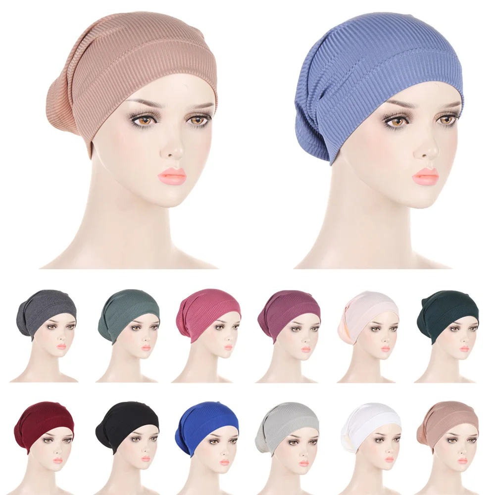 Inner Hijab Caps Muslim Stretch Jersey Cap Tube Hijab Cap Solid Islamic Underscarf Bonnet Female Headscarf Turbante Turban Mujer