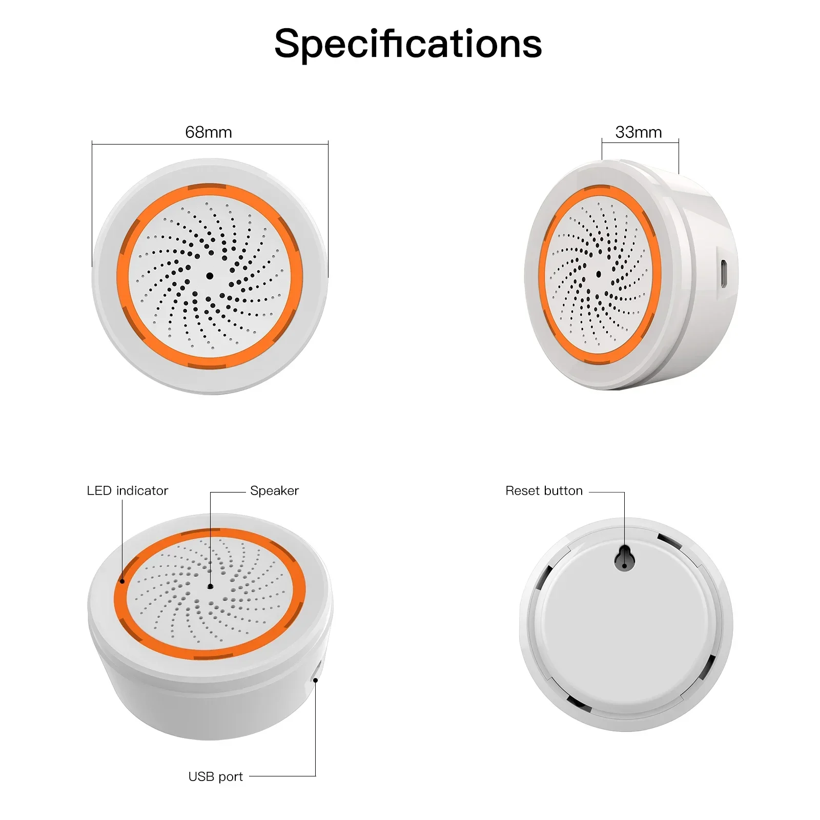 MOES-Smart Sound Light Alarm Sensor, Smart Life Siren, Alarme sonoro, Sistema de Segurança Doméstica, Wi-Fi, Nenhum Hub Necessário, Tuya