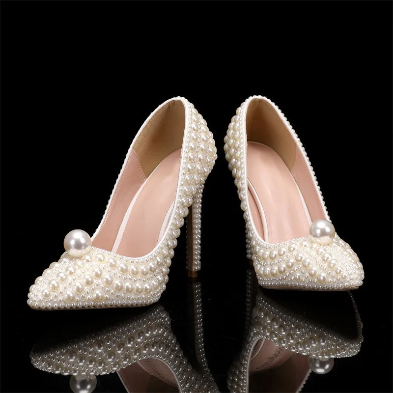 White Women Pumps Fashion Spring Autumn Elegant Thin High heels Wedding Bridal Prom Shoes