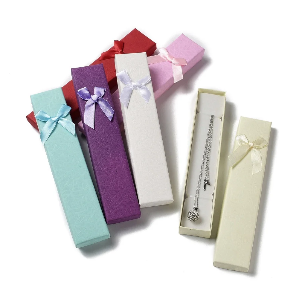 12Pcs Cardboard Jewelry Necklace Boxes Rectangle Kraft Gift Box with Bowknot for Wedding Christmas Party Presents Packaging