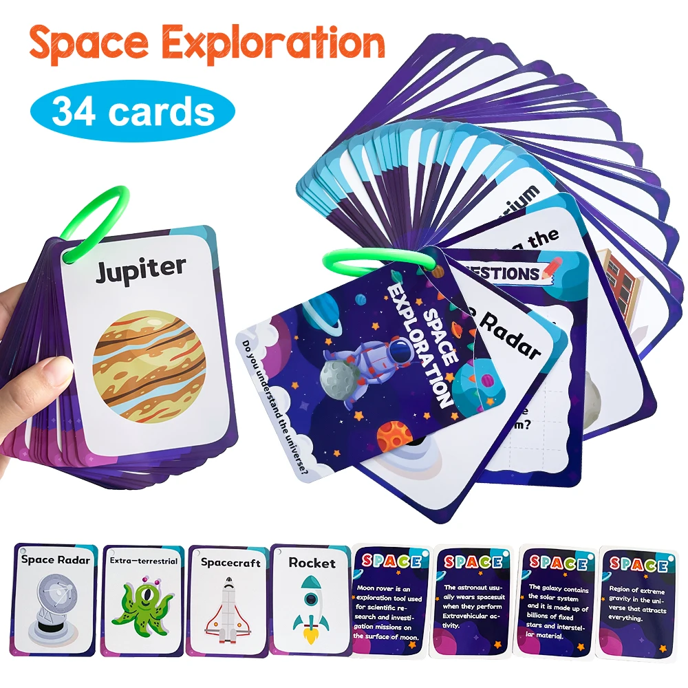 Space Exploration Card Solar System Educational Flashcard for Toddlers English card for Kids Children Science Learning Cards