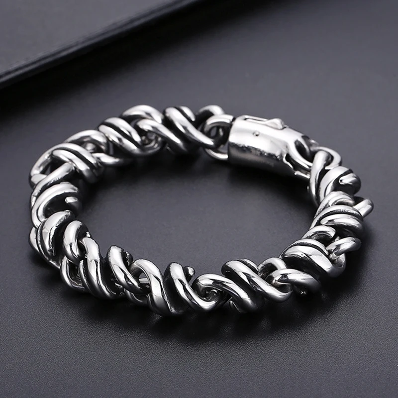 

13mm Heavy Punk Retro Shiny Twisted Rope Chain Bracelets Men Hiphop Viking Polished Stainless Steel Bike Biker Bangle Jewellry