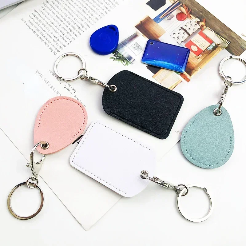 Leather Card Holder Keychain Key Ring Door Lock Access Tags ID Card Case Keychain Access Card Bag Key Tag Ring image 6