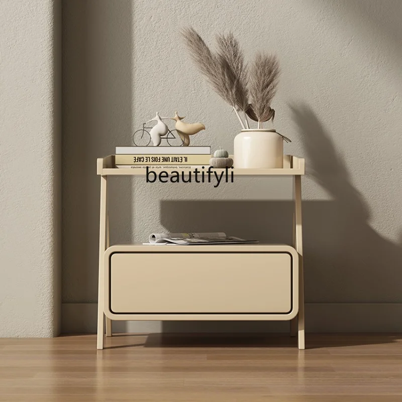 

Creative Nordic Minimalist Solid Wood Bedside Cabinet Bedroom Locker Cream Style Paint Bedside Cabinet furniture