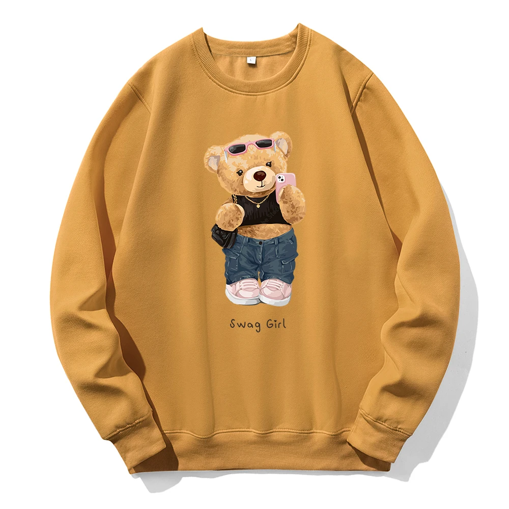 

Street Teddy Bear Selfie Swag Girl Sweatshirt Men Loose Casual Fashion Hoodie Funny Novelty Basic Hoody Street Sports Hoodies