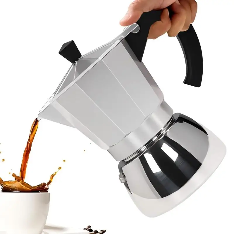4/6 Aluminum and Stainless Steel Moka Pot. For Home/Office/Outdoor. Works on Induction & Gas