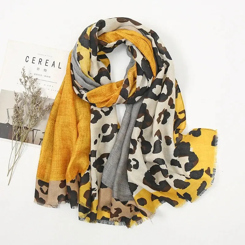 Versatile Cotton Leopard Scarf Women Thin Brown Shawl Double Color Warm Shawl Fashionable Commuting Style