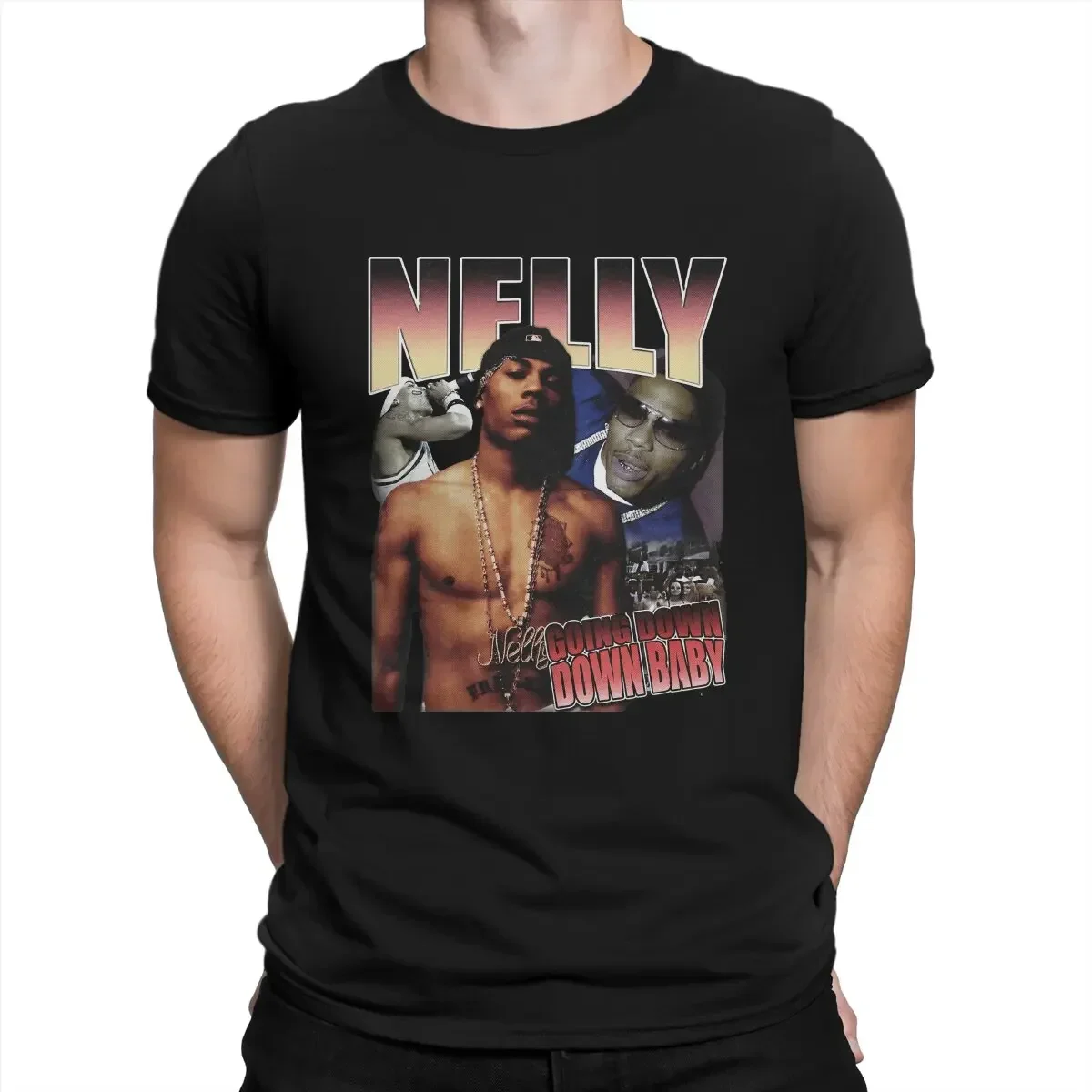 Nelly Pure Cotton Clothing Funny Short Sleeve Round Collar Men Hip Hop Nelly Going Down Down Baby T Shirts Hot Sale