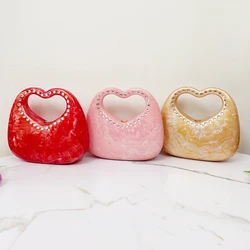 Woman Loving Heart Acrylic Clutch Purse Luxury Crystal Evening Dress Handbags Handle Stone Patterned Shell Chain Shoulder Bag
