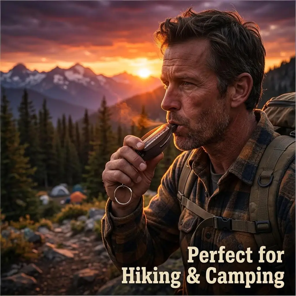 Multifunctional 4-in-1 Emergency Survival Tool Portable Whistle Compass Magnifier Thermometer for Camping Hiking