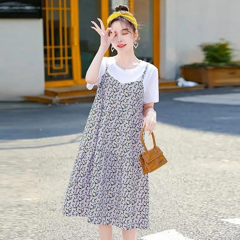 

Maternity Dress Summer New Floral L Dress Small Mom Splicing Fashion Fashion Mom Loose Large Size Small Fresh Summer Dress Thin
