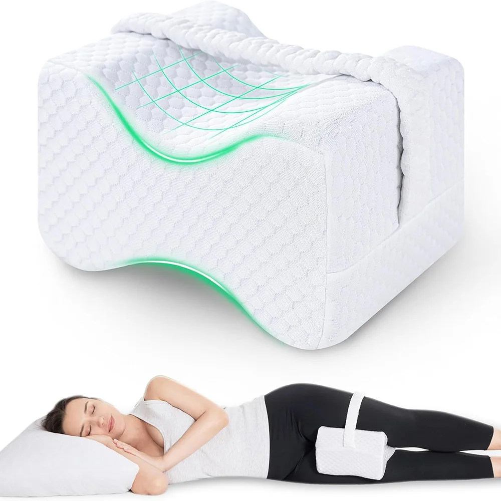 Memory Foam Knee Pillow with Straps, Leg Support Pillow for Side Sleepers, Relieve Hip & Leg Pressure