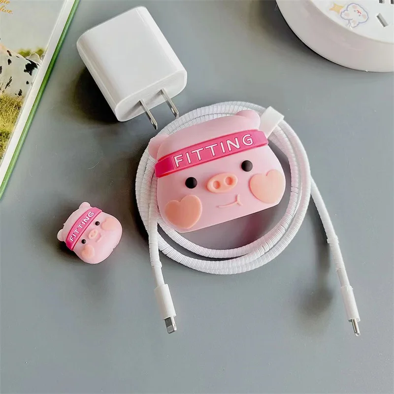 Cute Cartoon 3D Piggy Soft Silicone Charger Protective Case For IPhone 11 12 18W-20W Fast Charge Protection Charger Case Sleeve