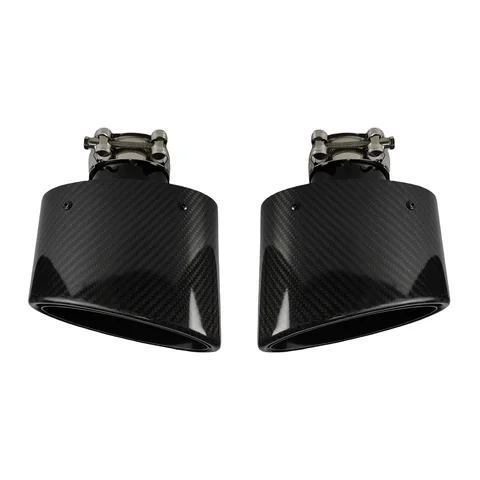 1Pcs Universal Car Glossy Carbon Fiber Muffler Tip Exhaust Pipe Nozzle Decoration Stainless Silver Oval 150mm Tilting Left Right