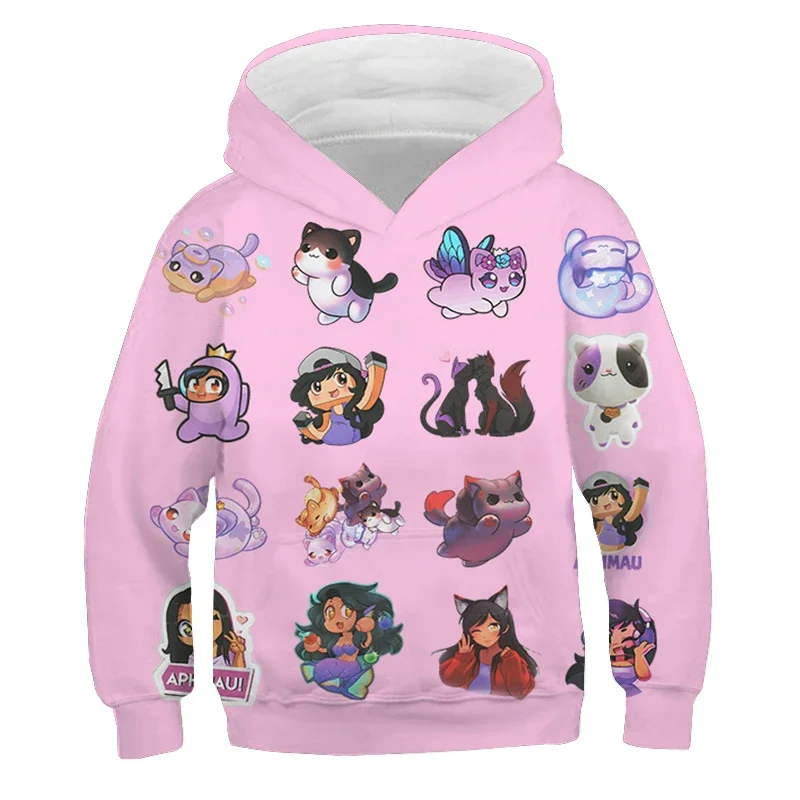 Hoodies infantis com estampa Aphmau 3D, pulôver de manga comprida, moletom fofo dos desenhos animados, tops infantis, roupas de outono, presente para meninos e meninas